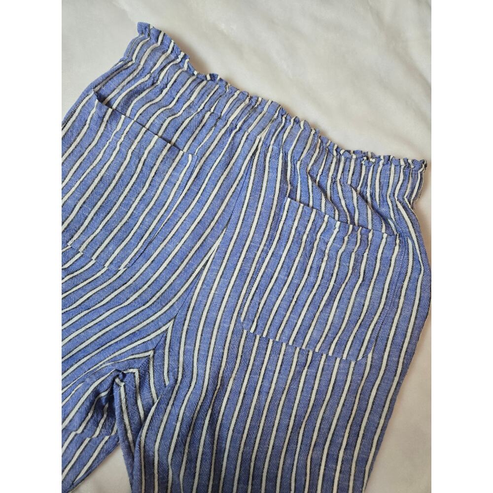 Tyler Boe Blue and White Stripe Straight Leg Pant, Elastic Tie Waist, Size M - Picture 6 of 9